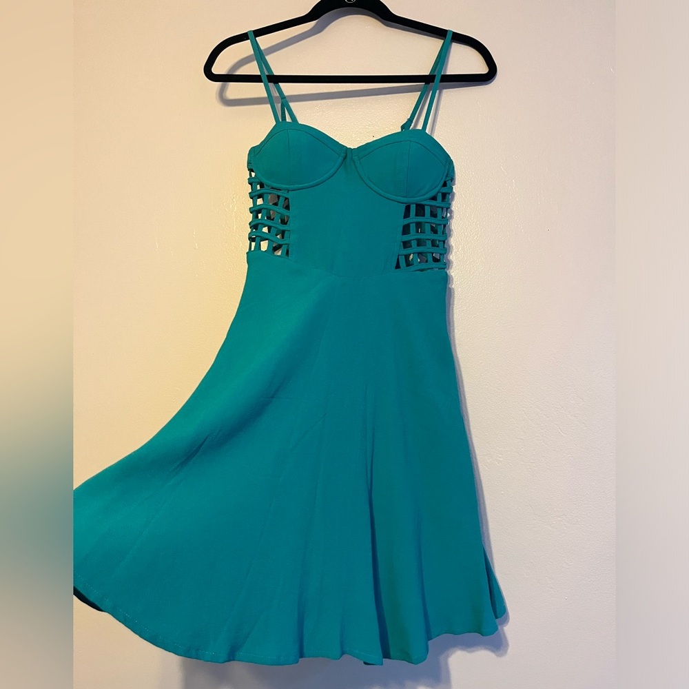 LUSH Turquoise Mini Dress w/ middle cut out design dress - EUC